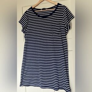 Lands End Terry Cloth Navy and White Striped Tee Dress